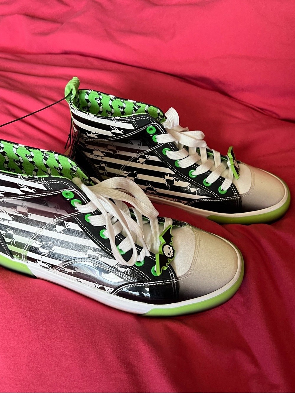 High-Top Graphic Sneakers in Black, White & Neon Green
